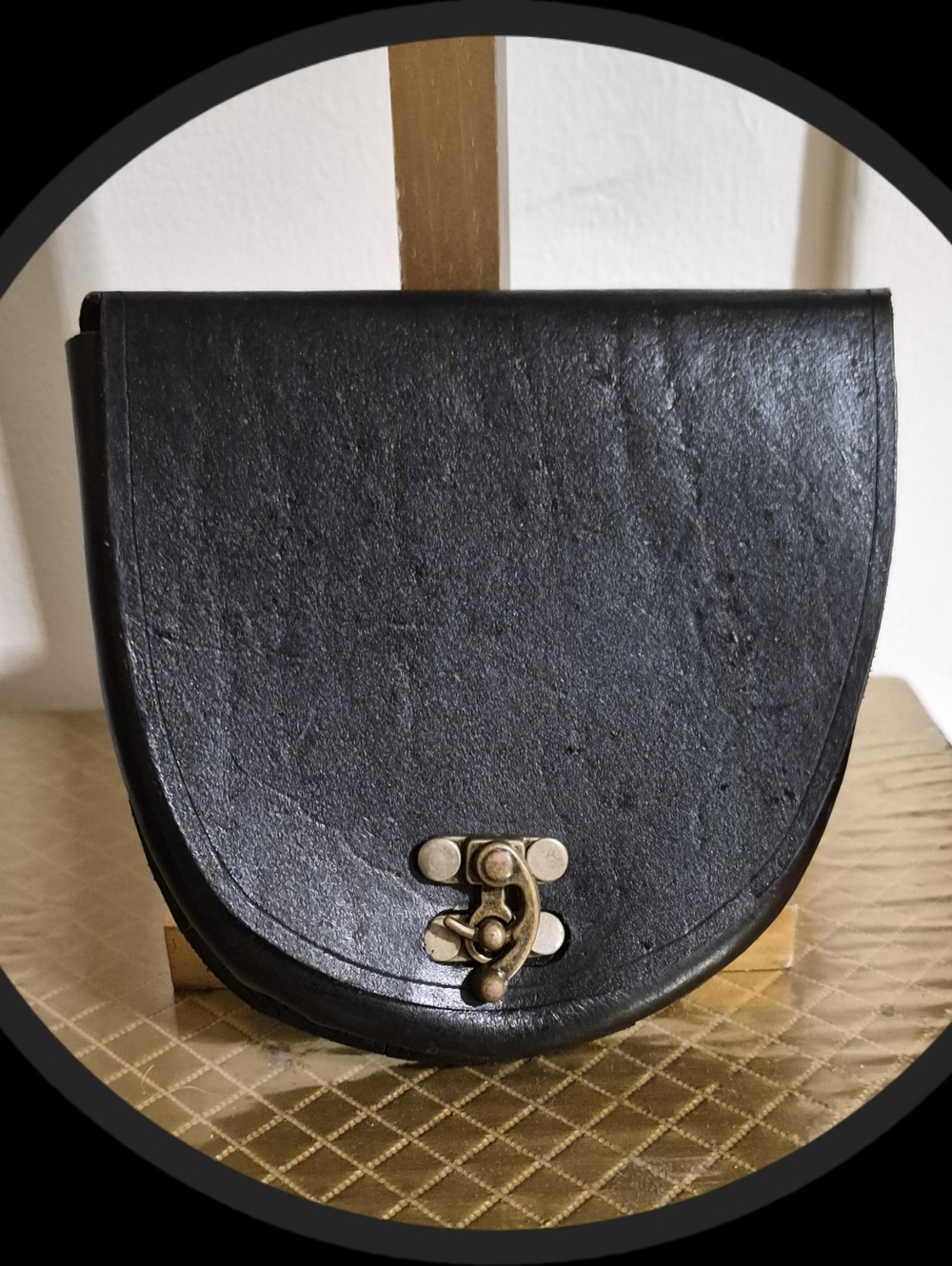 Lusty Leather Handcrafted Artisian Black Molded Leather Pancake Style Belt Pouch